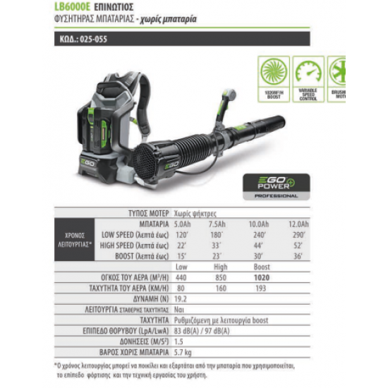 EGO POWER PLUS LB6000E ΦΥΣΗΤΗΡΑΣ SOLO